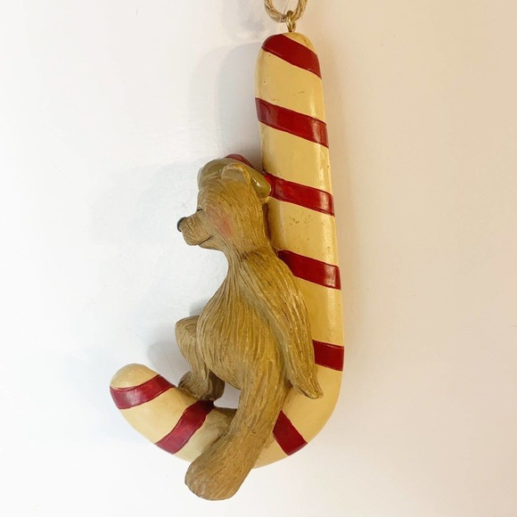 Vintage Ornament Bear Santa Hat Sitting On Candy Cane Folk Art 2001 Signed BP - Picture 3 of 9